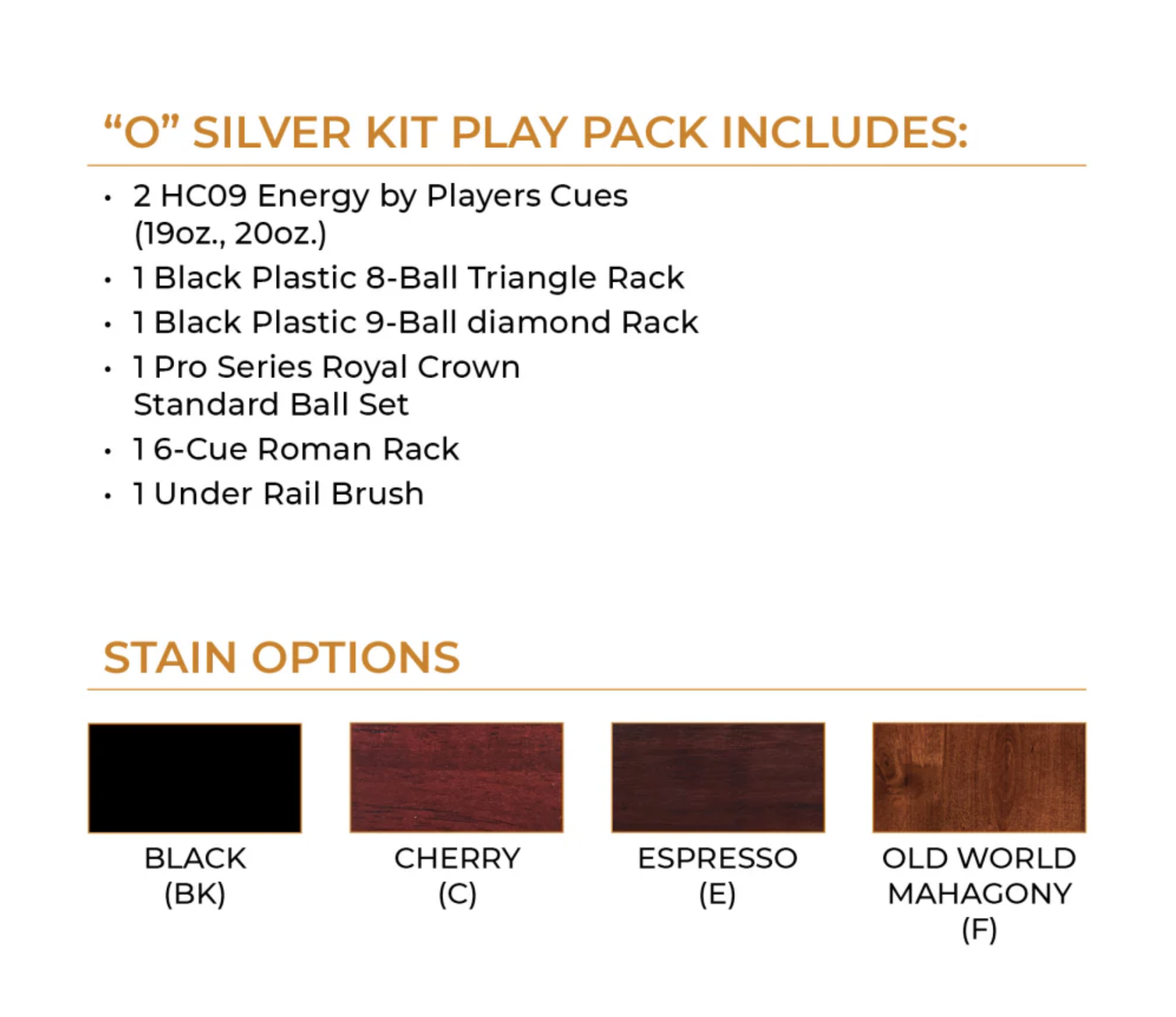 Cue & Case "O" Silver play pack for sale by SOLO® Pool Tables.
