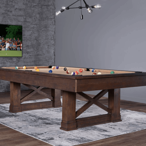 American Heritage Farmhouse pool table with premium accessories and a new felt by SOLO® Pool Tables.