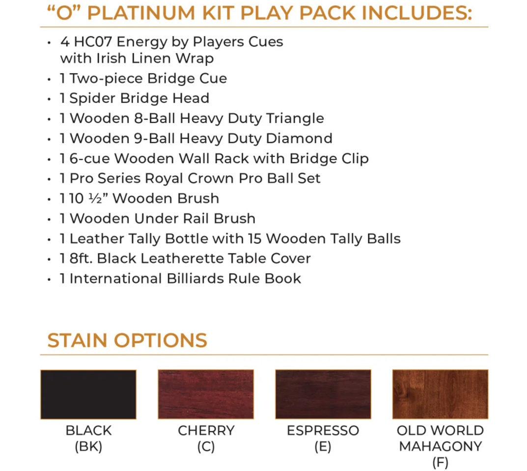 Cue & Case "O" Platinum play pack for sale by SOLO® Pool Tables.