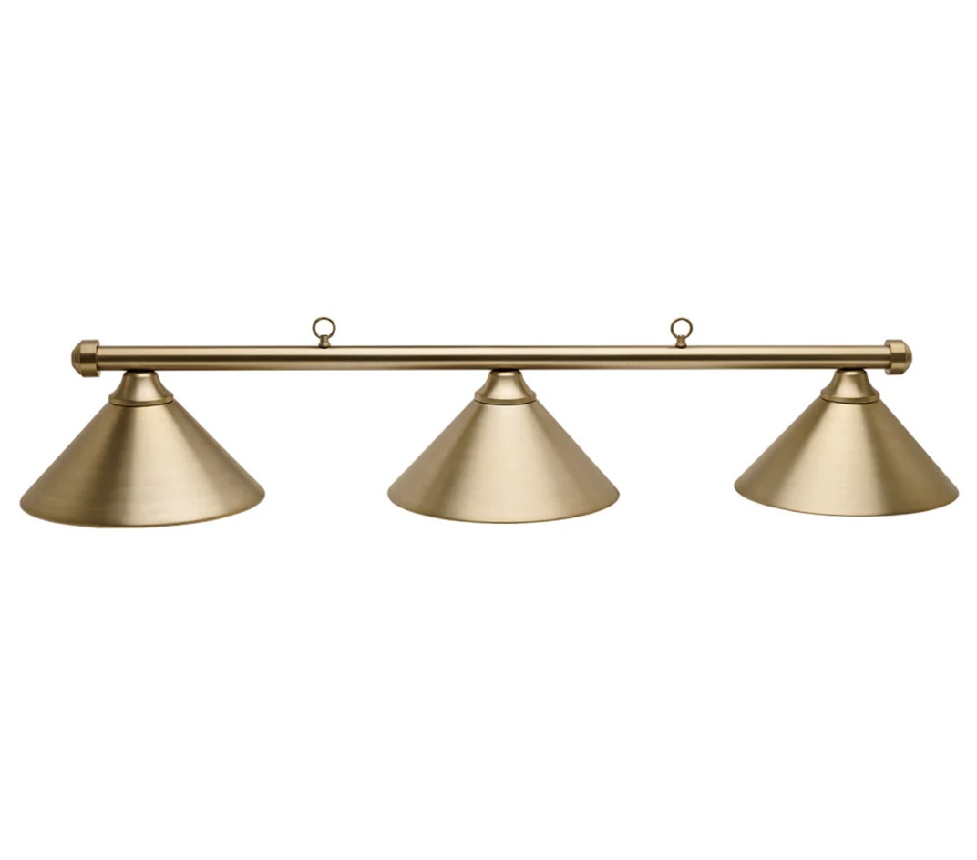 HJ Scott 55" Aged Brass 3-Shade Billiard Light